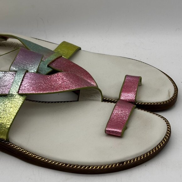 Franco Sarto Womens Size 11 Metallic Rainbow Thong Sandals Flat Comfort Summer - Picture 2 of 7